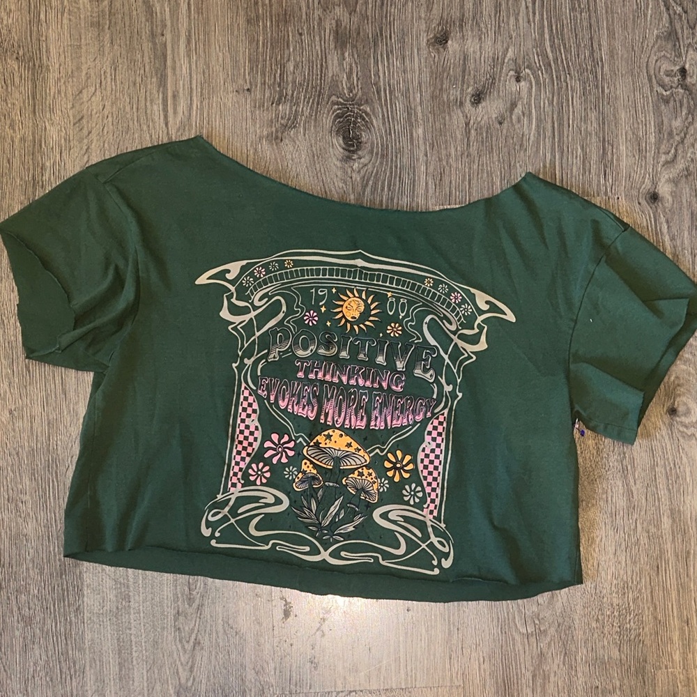 Green Positive Thinking Mushroom Crop Top